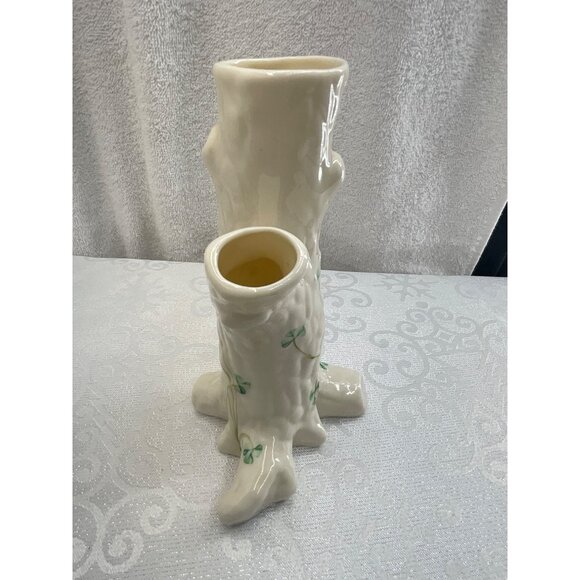 Belleek Ireland Porcelain Tree Trunk Vase With Shamrock Design - Picture 5 of 6